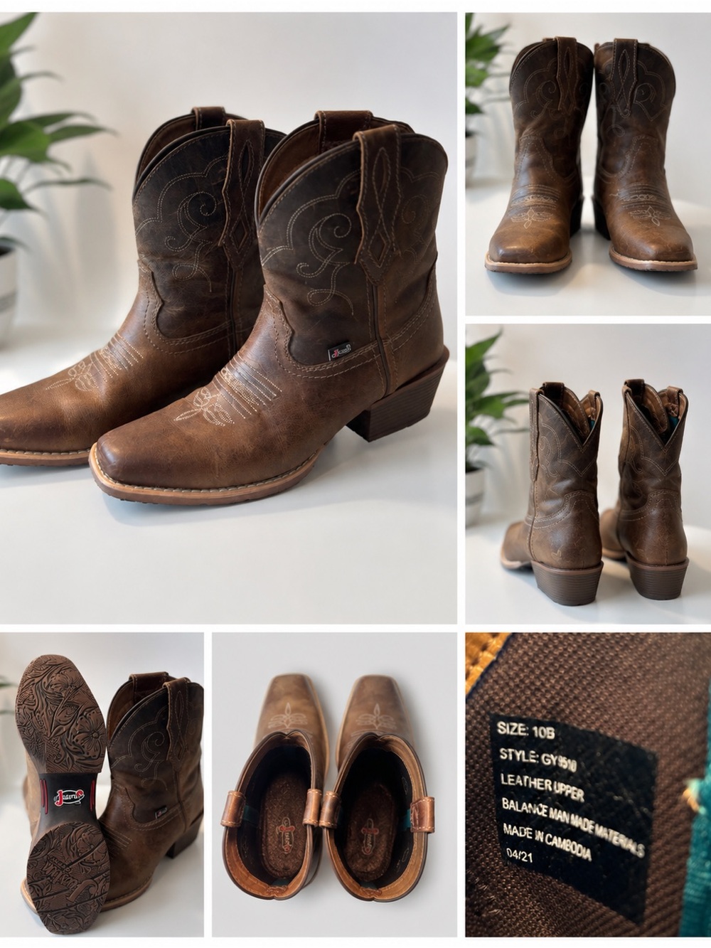 Justin Brown Leather Western Booties